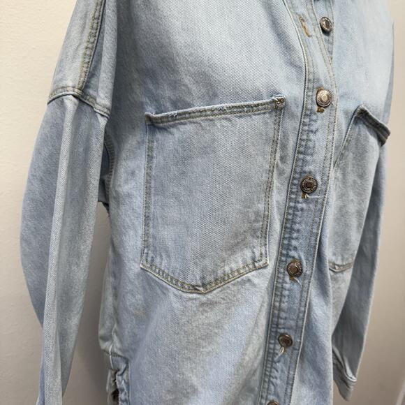 Zara Denim Shacket Shirt Jacket Womens Size XS Oversized Light Blue Button Up - Picture 3 of 8